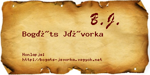 Bogáts Jávorka névjegykártya